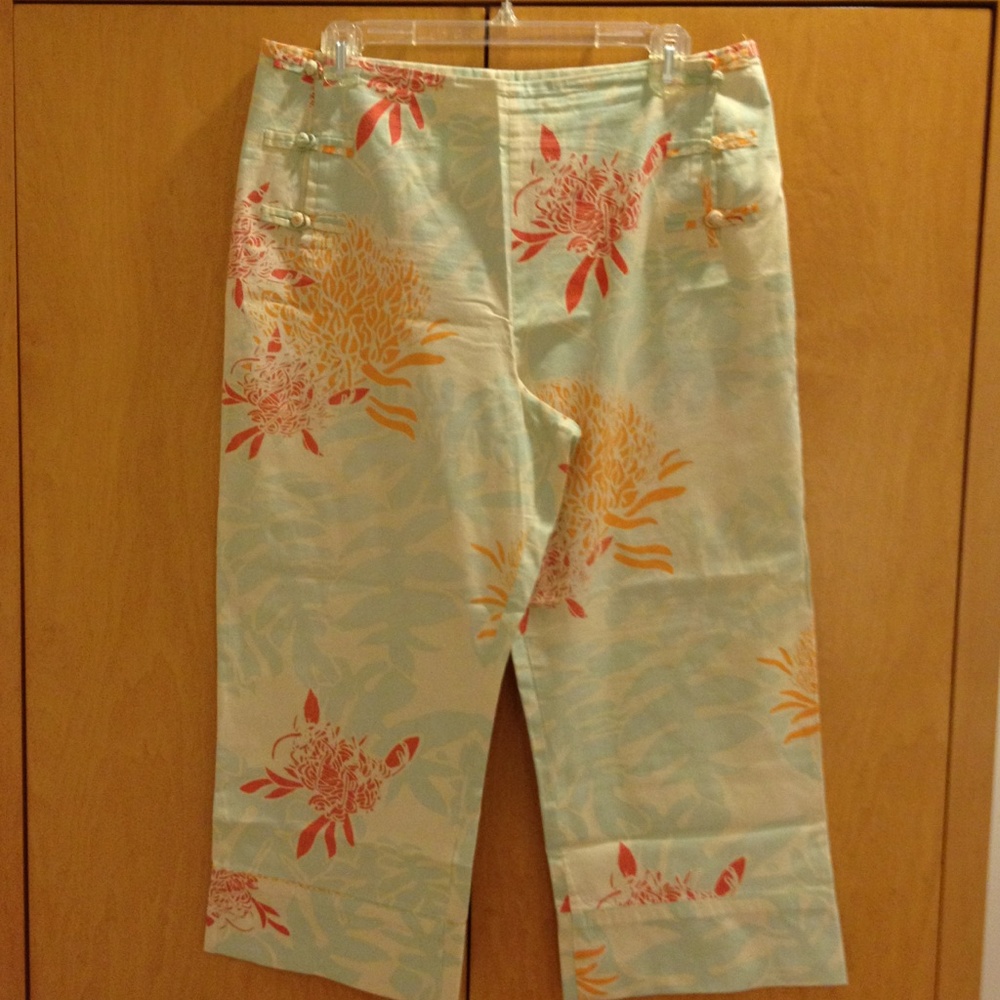 Anthropologie Women’s Asian Floral Print Capri Pants-Size 14